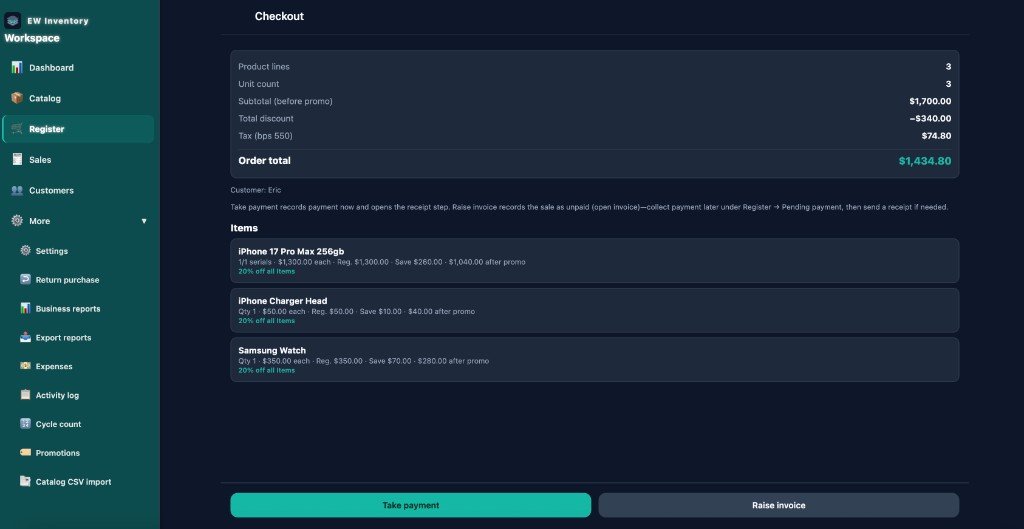 EW Inventory register checkout