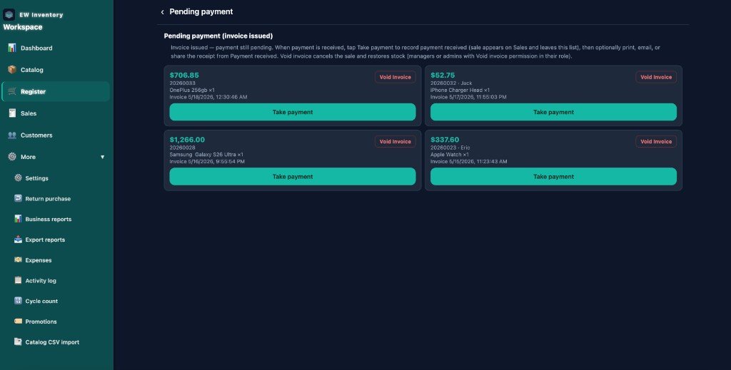 EW Inventory register pending payment list